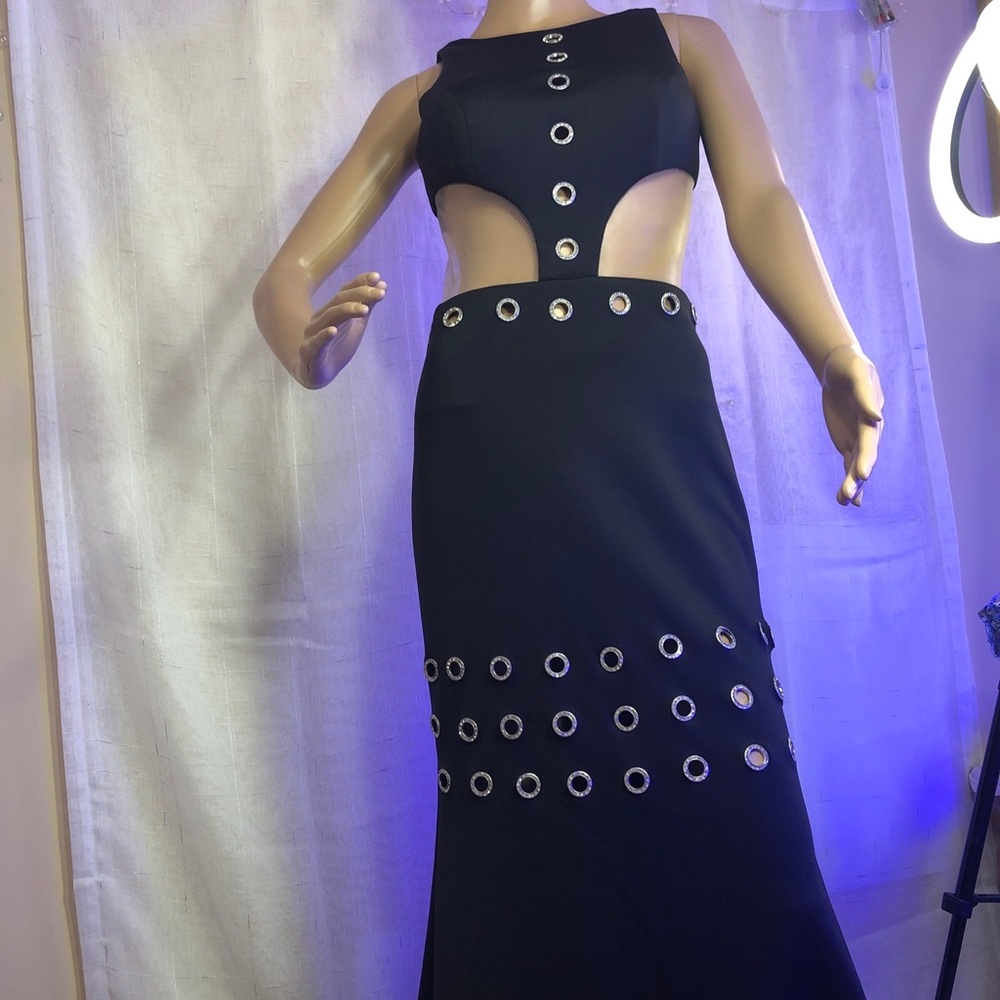 TERANI COUTURE Glamour Formal Evening Dress Ball Prom Black Long Beaded Sz S